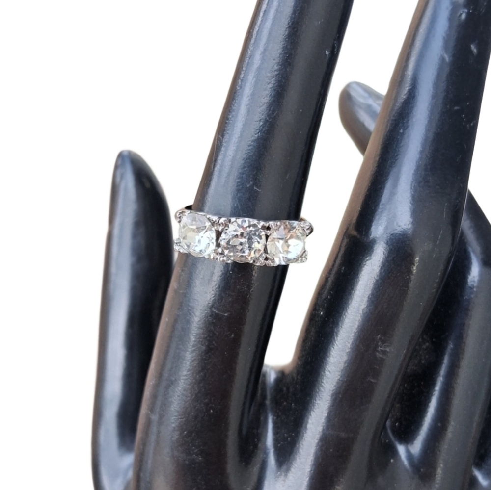 Vintage Clark & Coombs 3-Stone Ring Sterling Top 10K Gold Filled Sz 5.5